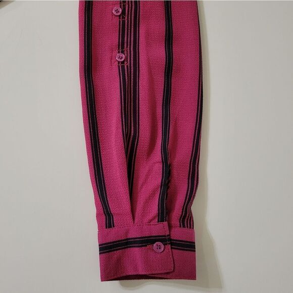 Notations Women's Red with Black Stripe Zip Front Long Sleeve Blouse - Picture 9 of 13